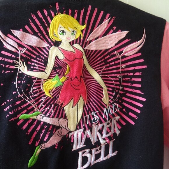 JH Designs Tinkerbell girls size 6 snap front jacket, black, pink, emblems VGC - Picture 9 of 9